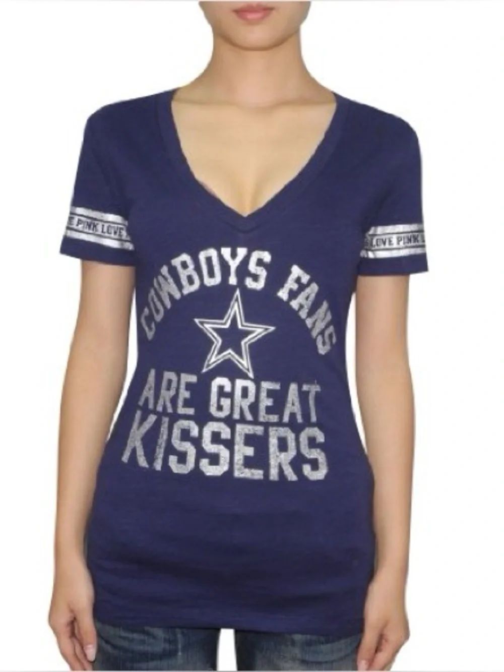 Y2K VS PINK Blue Silver Dallas Cowboys “Cowboys Fans Are Great Kissers” Tee Sz M